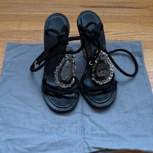 Alexander McQueen Black Jeweled Tie-Up Sandals